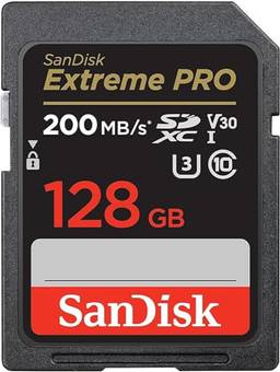 SanDisk Cartão de memória Extreme PRO SDXC UHS-I de 128 GB - C10, U3, V30, 4K UHD, cartão SD - SDSDXXD-128G-GN4IN, Cor: Cinza escuro/preto