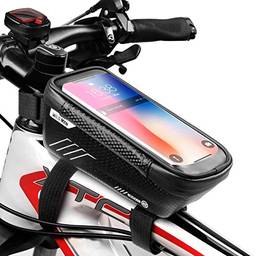 WILD MAN Bolsa suporte de celular para bicicleta, bolsa de guidão impermeável com suporte de tela sensível ao toque para parte frontal do quadro da bicicleta compatível com iPhone X XS Max XR 8 7 Plus, compatível com celulares Android/iPhone com menos de 6,5 polegadas