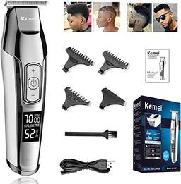 KEMEI Aparador de cabelo masculino LCD com visor de cabeça careca, ferramentas profissionais para aparador de pelos de barba, cortador elétrico de corte de cabelo, aparador recarregável, sem fio e recarregável por USB