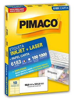 Etiqueta Adesiva Pimaco, Ink-Jet/Laser Carta, 6183, Branca, 50.8x101.6mm, embalagem com 100 fls-1000 etiquetas, 874773