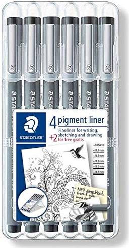 Canetas para Desenho Técnico Artístico, Staedtler, Pigment Liner, 308 SB6P 04, 6 Unidades