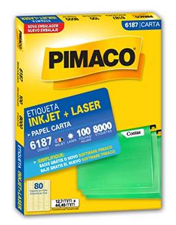 Etiqueta Adesiva Pimaco, Ink-Jet/Laser Carta, 6187,Branca, 12.7x44.45mm, Envelope com 100 fls-8000 etiquetas, 874776