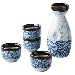 Conjunto de saquê japonês de cerâmica Hemoton com copos de saquê, pote de saquê Tokkuri, garrafa decantadora, copos de Ochoko, conjunto para presente, kits de saquê de porcelana para saquê quente e frio para casa e restaurante