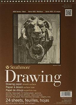 Strathmore Bloco de desenho série 400-104 400, superfície lisa, encadernação de fio de 23 x 30 cm, 24 folhas