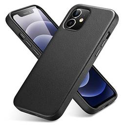 ESR Premium Couro real projetado para iPhone 12 Mini Case [Slim Full Leather] [Suporta carregamento sem fio] [Scratch-Resistant] Case protetora para iPhone 12 Mini 2020, 5.4 polegadas - Preto