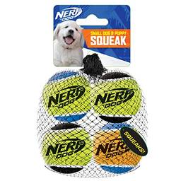 Nerf Dog Brinquedos de bola de tênis para cães com rodo interativo, leve, durável e resistente à água, para raças pequenas, quatro unidades, Azul, verde, Extra Small