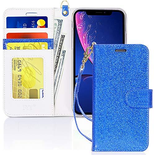 Capa de Celular FYY Para Iphone XR, Flip, PU, Compartimento de Cartão e Suporte - Azul Brilhante
