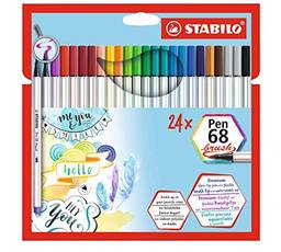 Caneta Stabilo Pen 68 Brush, Multicor, Estojo com 24 unidades