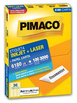 Etiqueta Adesiva Pimaco, Ink-Jet/Laser Carta, 6180, Branca, 25.4x66.7mm, embalagem com 100 fls-3000 etiquetas, 874770