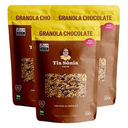 Kit 3 Granola Gotas de Chocolate Coco Cereal 600g Tia Sônia