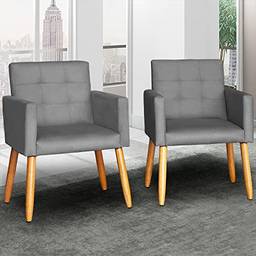 Kit 2 Poltronas Cadeira Decorativa para sala de estar recepção reforçada (Cinza)