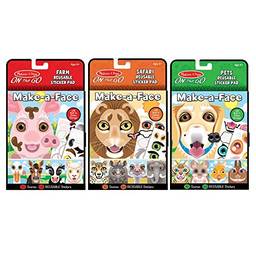 Melissa & Doug Make-A-Face Reusable Sticker Pad Animals 3 Pack (Safari, Farm, Pets)