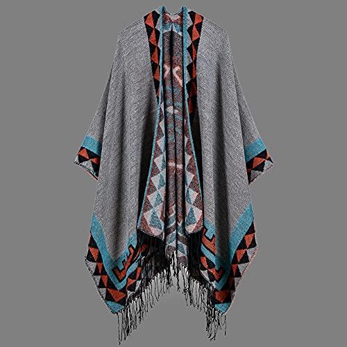 Domary Boho feminino tricotado xale Poncho falso cashmere padrão geométrico borla superdimensionada capa longa quente