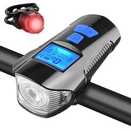Tickas Luz LED para bicicleta Luz traseira para bicicleta USB Luz de cauda recarregável para bicicleta e farol dianteiro Conjunto Farol de ciclo com velocímetro para bicicleta Odômetro