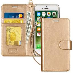 Capa FYY para iPhone 8 / iPhone 7 / iPhone SE (2nd) 2020 4,7 polegadas, [Recurso de suporte] Capa carteira de couro PU luxuosa com [Compartimentos para cartão][Alça de pulso] para iPhone 8/7/SE (2nd) 2020 (4,7") Dourado