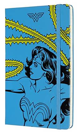 Moleskine Caderno da Mulher Maravilha, edição limitada, capa rígida, grande (12,7 cm x 21 cm), pautado/forrado, azul cerúleo, 240 páginas