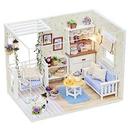 KKmoon Dollhouse em miniatura com móveis DIY Dollhouse Wooden Kit Mini House Gifts for Kids