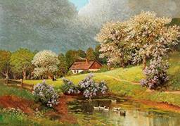 Paisagem de Primavera com Patos na Lagoa de Alois Arnegger - 60x86 - Tela Canvas Para Quadro
