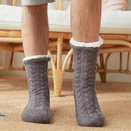 Domary Meias de inverno masculinas de pelúcia grossa quente macia antiderrapante meia panturrilha meia para andar em casa meias