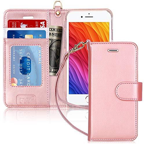 Capa FYY para iPhone 8 / iPhone 7 / iPhone SE (2nd) 2020 4,7 polegadas, [Recurso de suporte] Capa carteira de couro PU luxuosa com [Compartimentos para cartão][Alça de pulso] para iPhone 8/7/SE (2nd) 2020 (4,7") Rosa Ouro