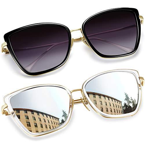 Óculos de Sol Feminino Olho de Gato Joopin Vintage Armação de Metal Óculos Proteção UV 400 (Preto+Prata)