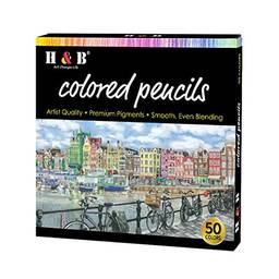 Fantercy Conjunto de lápis de cor a óleo H B 50 cores pré-afiadas Lápis de desenho de cor Suprimentos de arte para estudantes Adultos Artistas Desenho Esboço Livros para colorir Decoração Projetos DIY