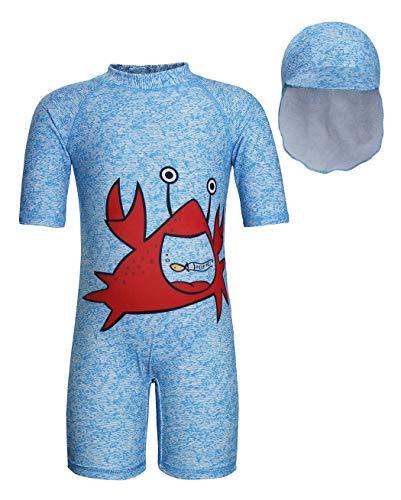 Cotrio Rroupa de banho para meninos conjunto de maiô + chapéu caranguejo cartoon roupas de bebê de verão roupa de banho infantil maiô de praia infantil 3T/2 anos azul