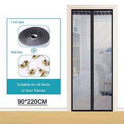 KKmoon Porta de tela magnética com cortina de malha, rede mosquiteira de entrada para insetos com fita de fixação de moldura completa