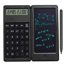 Domary Calculadora dobrável e tablet de escrita LCD de 6 polegadas Tela de desenho digital de 12 dígitos com caneta stylus botão de apagar para crianças, adultos, casa, escritório, escola, uso