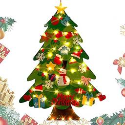 Árvore de Natal de feltro DIY - Árvore de Natal de feltro com String Light LED,Árvore de Natal com 32conjuntos de enfeites de Natal destacáveis ??para crianças Rianpesn