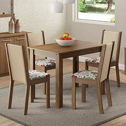 Conjunto Mesa de Jantar e 4 Cadeiras Estofadas Rustic-Hibiscos Cíntia Madesa