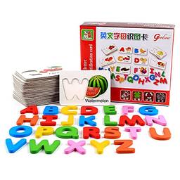 Domary Jogo de correspondência de quebra-cabeça com letras de madeira Alfabeto Flash Cards pré-escolar brinquedos educativos montessori para meninos meninas de 3 anos ou mais