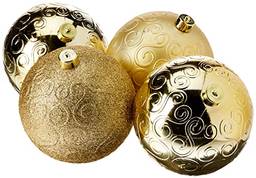 Bola De Natal Arabesco Brilho, Mate E Glitter Ouro 15 Cm Jg Com 4 Unidades