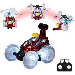 KKmoon Carro de acrobacias com controle remoto 2.4G brinquedo de carro RC com luzes LED piscando 360 ° Caminhada vertical para crianças meninos
