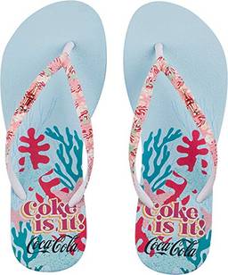 Sandálias Coca-Cola, Coral Coke, Azul Claro/Branco, Feminino, 34