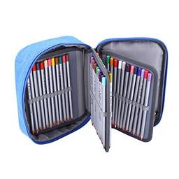 Estojo de lápis colorido de grande capacidade de 3 camadas, canetas com zíper de 72 slots caixa porta-lápis desenho multifuncional bolsa de armazenamento de pintura (preto)