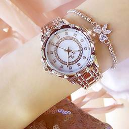 KKmoon Relógio de moda feminina Caixa de metal Banda Relógio de pulso analógico Brilhante Relógio de quartzo de diamante