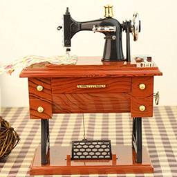 KICODE Mini máquina de costura retrô Treadle vintage musical caixa de relógio estilo casa decoração presente