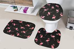 Jogo de Tapete Para Banheiro 3 Peças Tecil - Flamingo Preto