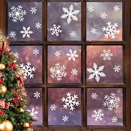 LUDILO 135 peças Adesivos de janela de Natal Adesivos de janela de flocos de neve Adesivos de janela estáticos para decorações de Natal, decoração de janela, ornamentos, festa de Natal, decoração de festa de Ação de Graças (5 folhas)
