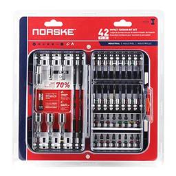 Norske Tools NIBPI703 Conjunto de 42 peças de chave de fenda, torção de impacto, pontas PH, pontas SQ, pontas Torx, adaptadores de soquete, chaves de porcas, suporte magnético de pontas QC