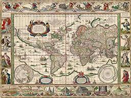 Mapa Mundi Antigo (1635) - 30x40 - Tela Canvas Para Quadro