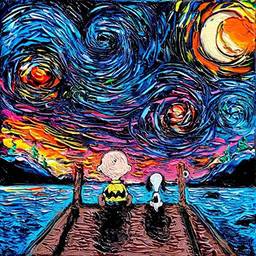 Peanuts Noite Estrelada de Telas - 50x50 - Tela Canvas Para Quadro