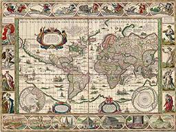 Mapa Mundi Antigo (1635) - 50x66 - Tela Canvas Para Quadro
