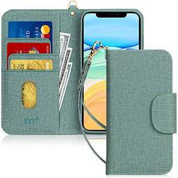 Capa de Celular FYY, Couro PU, Suporte, Compartimentos para Cartão, Bolso para Notas, Compatível com Iphone 11 - Verde