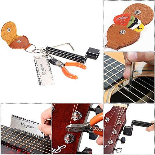 KKmoon Conjunto de ferramentas 5-em-1 para violão acessórios Kit conjunto de ferramentas Configuração do enrolador de cordas Pino da ponte Extrator + medidor de ação da corda Régua de medição Luthier