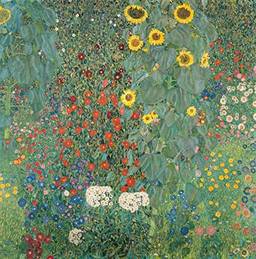 Jardim do Chalé com Girassóis de Gustav Klimt - 75x75 - Tela Canvas Para Quadro